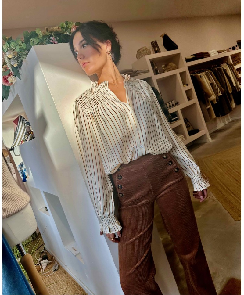 Pantalon à pont en velours Gabin