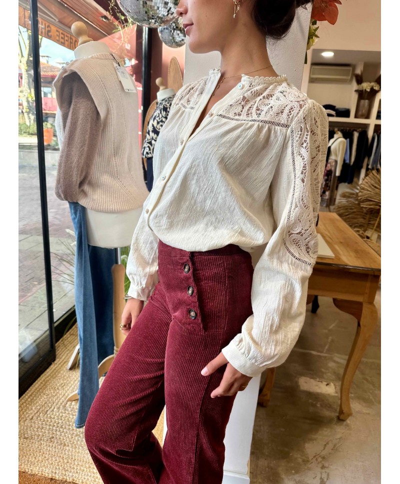 Pantalon à pont en velours Gabin