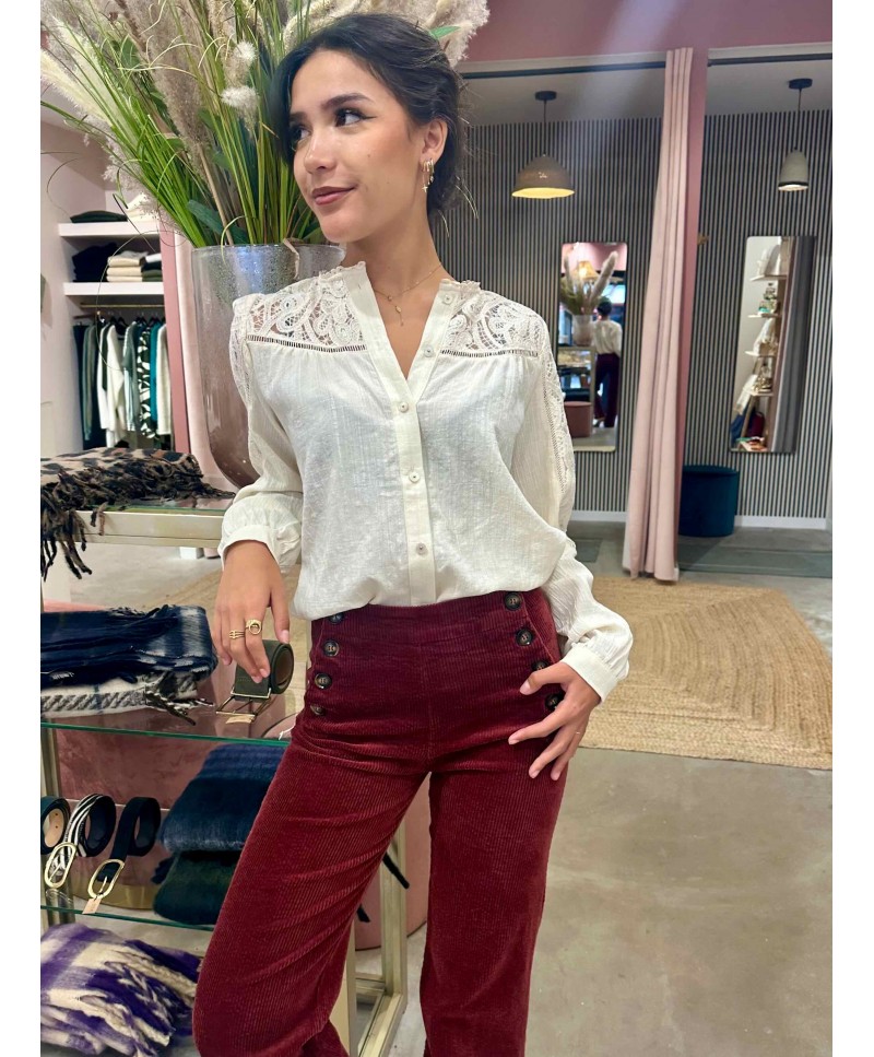 Pantalon à pont en velours Gabin