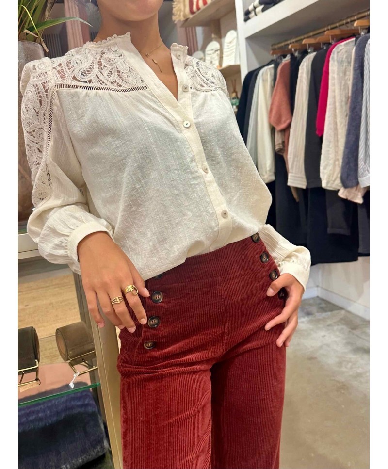 Pantalon à pont en velours Gabin